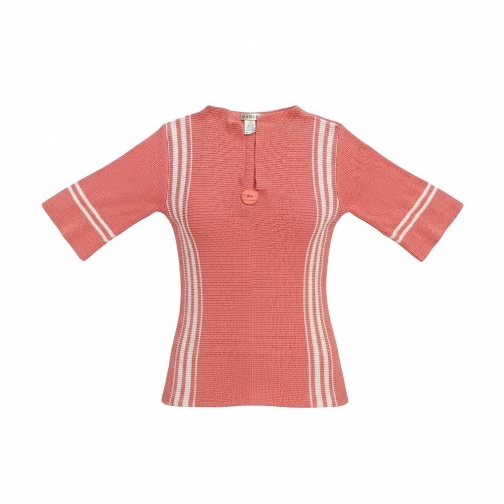 Vintage Orvis Women's Knit Sweater Peach Striped Button Front Size Small